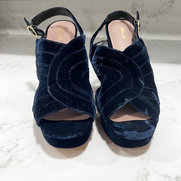New Diane Von Furstenburg Tabby Velvet Platform Slingback Sandals Navy Sz 8.5 - Picture 7 of 9